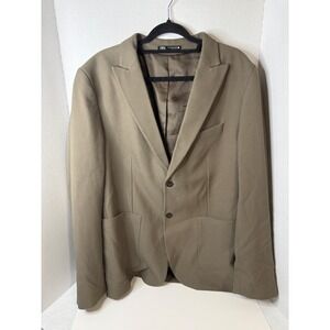 Zara Mens Textured Two Button Blazer Taupe Brown Notch Lapel Jacket Size 44